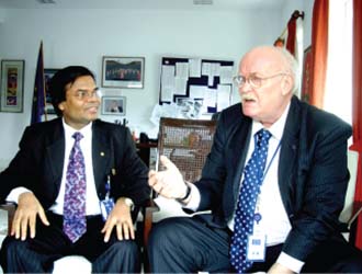 Editor of The University Campus is in a discussion with European  Ambassador Dr. Stefan Frowein at the European Embassy in Dhaka (2009)