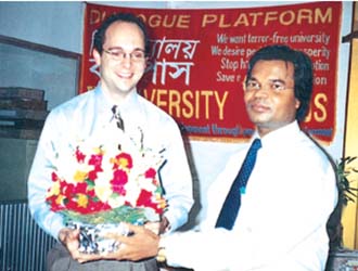 Dy. Director of US Embassy Mr. Paul Poletes is greeted by  Campus during his visit to Campus Office (2003)