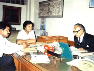 In a meeting Campus Editor discussing with Barrister Jamir Uddin Sirker,  former Education Minister and former Speaker of Bangladesh (1995)