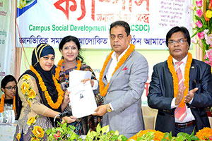 President of BGMEA, Md. Siddiqur Rahman is giving Certificates to the Trainees of Free Computer Training (Batch 135) as Chief Guest; Secretary-General of CSDC, Dr. M Helal, is presiding over. (2016)