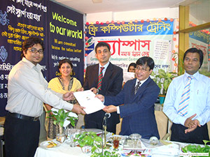 Secretary of Civil Aviation & Tourism Ministry, Mr. Shafiq Alam Mehedi, gives Certificates to the Trainees of Free Computer Training (Batch 94) as Chief Guest; Dr. M Helal is presiding over. (2009)