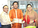 Dr. M Helal is handing over Creative Books and Models of Campus Publications to VC of Uttara University, Dr. M. Azizur Rahman and Pro-VC of Uttara University, Prof. Dr. Eaysmin Ara Lekha. (2017)